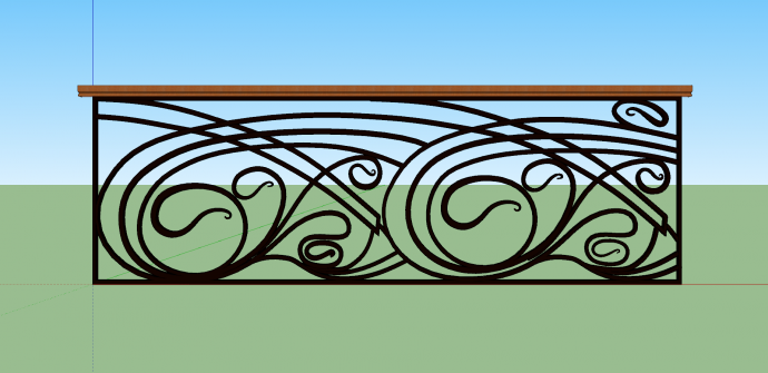 阳台栏杆浅棕色横杆深棕色花纹su模型_图1