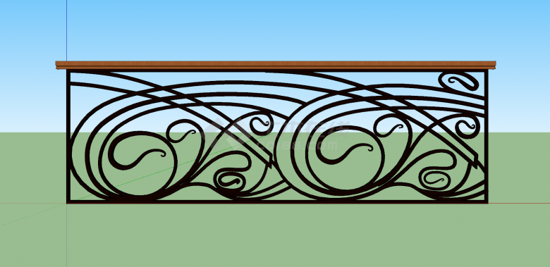 阳台栏杆浅棕色横杆深棕色花纹su模型-图一