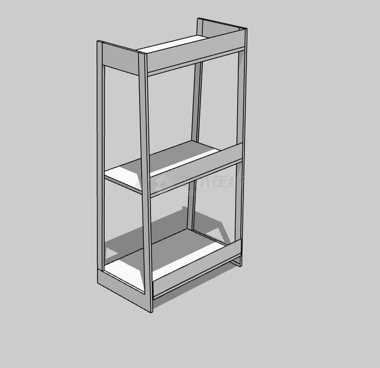 灰色带有三层简易的白色间隔板的书柜su模型-图一