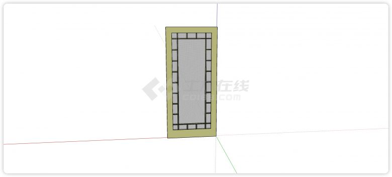 矩形格子雕花木框玻璃门su模型-图二