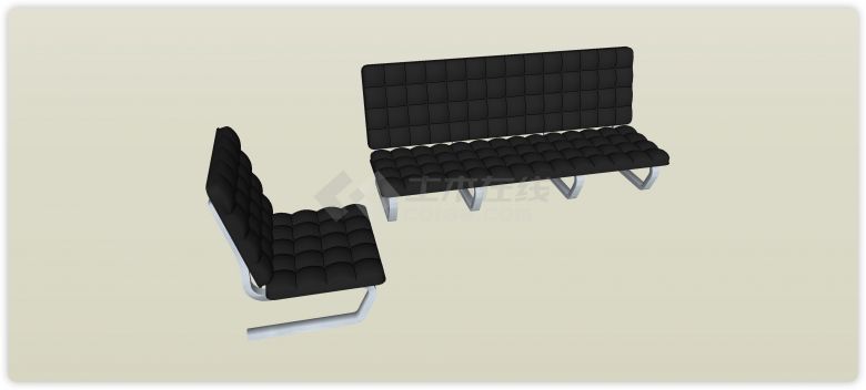 方格子黑色三人和单人沙发组合su模型-图一
