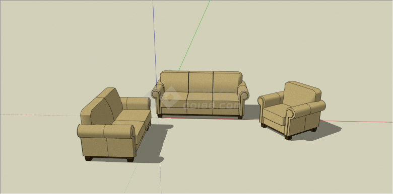现代米黄色沙发组合su模型-图一
