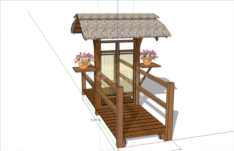 小型带茅草屋顶中式木桥su模型-图二