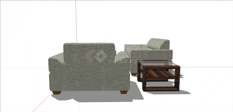 新中式灰色布制沙发su模型-图二