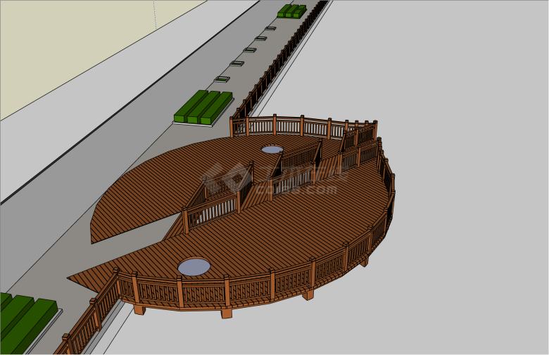 半圆形中式木质观赏桥su模型-图一