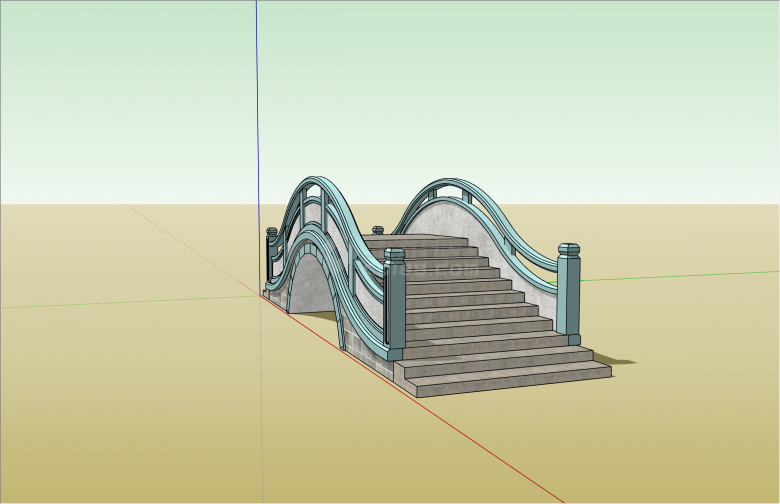 中式特色青砖拱桥su模型-图二