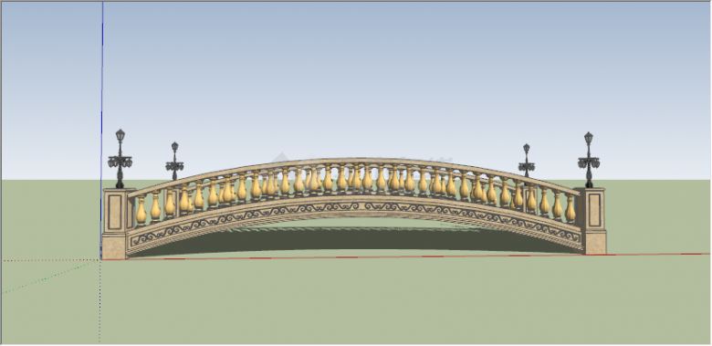 欧式古典罗马柱拱桥景观桥su模型-图一