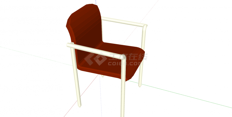 桌椅老su模型红色座椅白扶手-图二