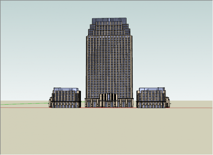 新古典黄色高层办公楼su模型_图1