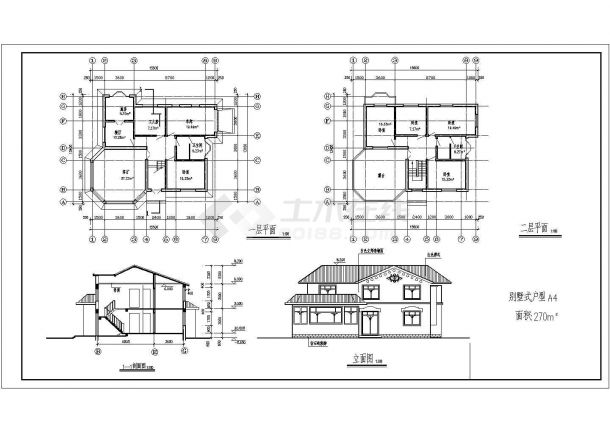某三层带夹层别墅建筑设计施工图（15mx13m）-图一