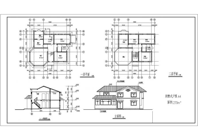 某三层带夹层别墅建筑设计施工图（15mx13m）_图1