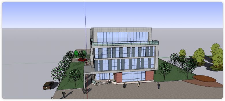灰色方砖主体办公楼su模型-图二
