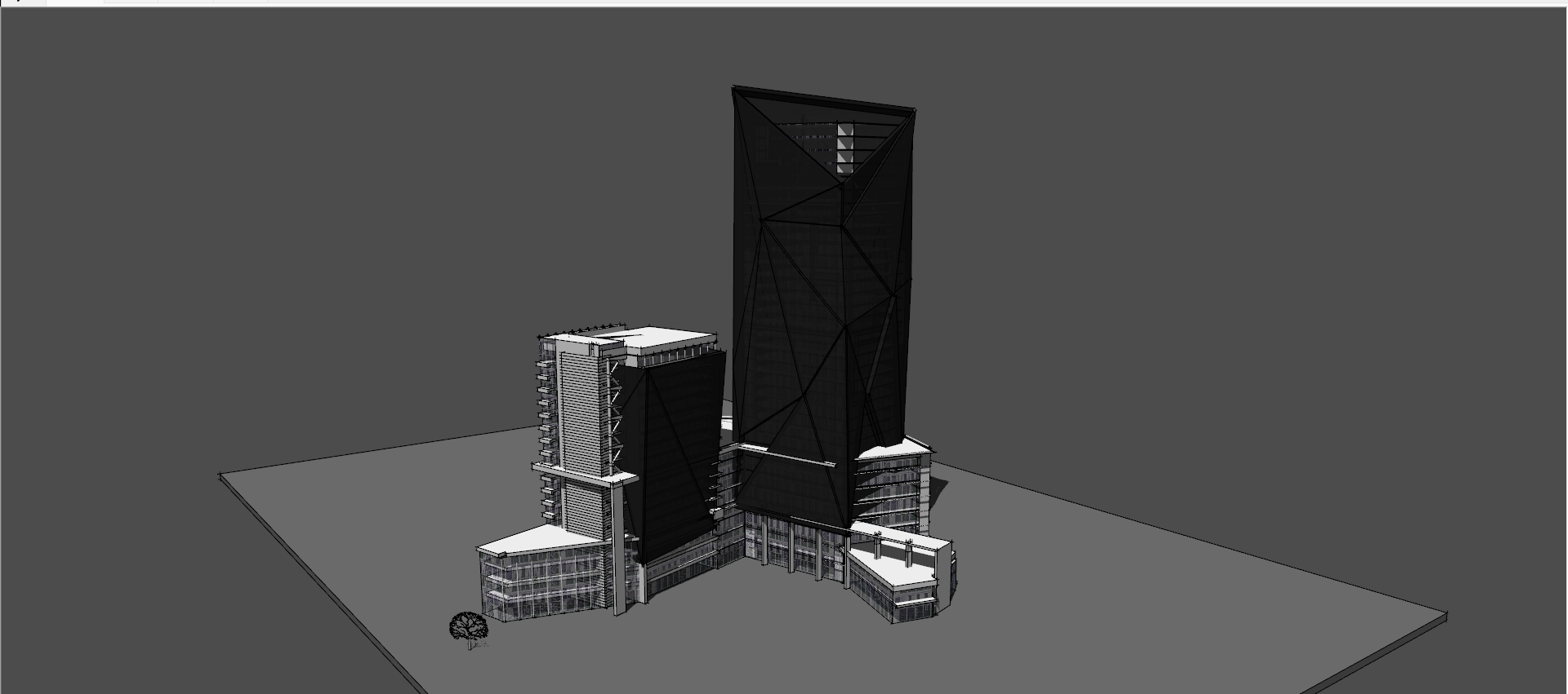 黑白色系超高层综合体办公建筑su模型-图二