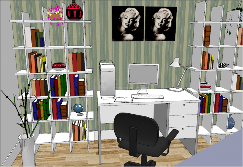 现代文艺风小型书房工作室学习室su模型-图二