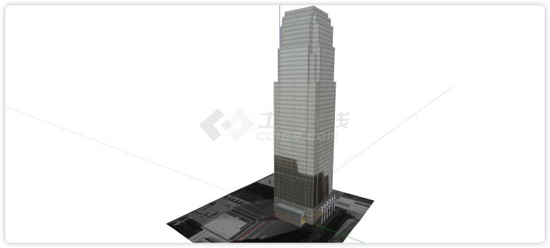 灰色主体玻璃结构摩天高层办公楼su模型-图一