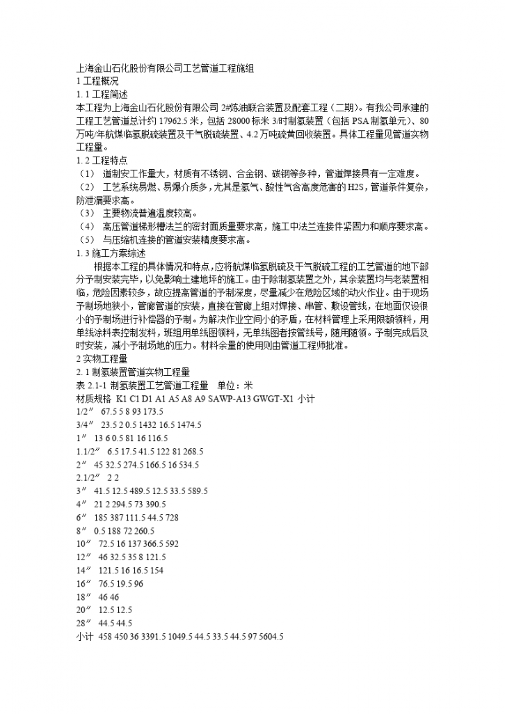 上海金山石化股份有限公司工艺管道工程施工组织设计-图一