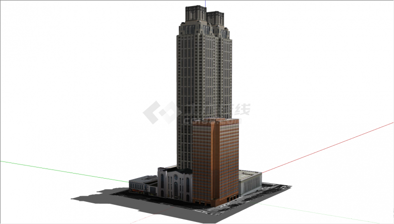 带有底商的高层楼房建筑su模型-图二