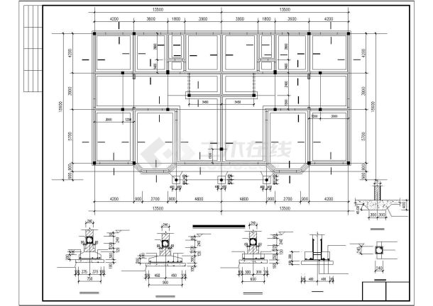 某两层楼联体别墅建筑结构图（含效果图）-图二