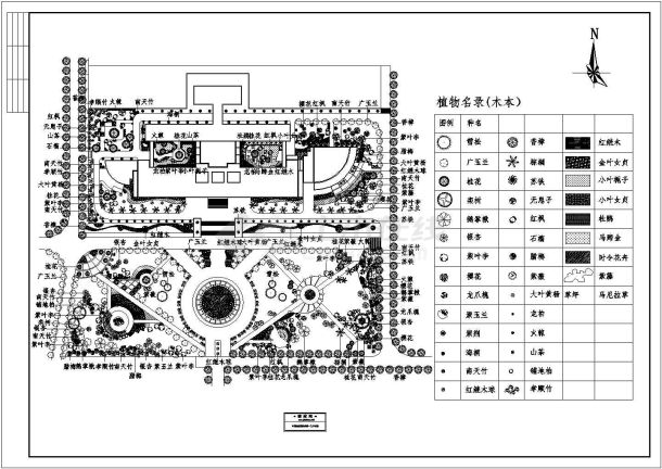 某地大学图书馆绿化平面cad总图-图一