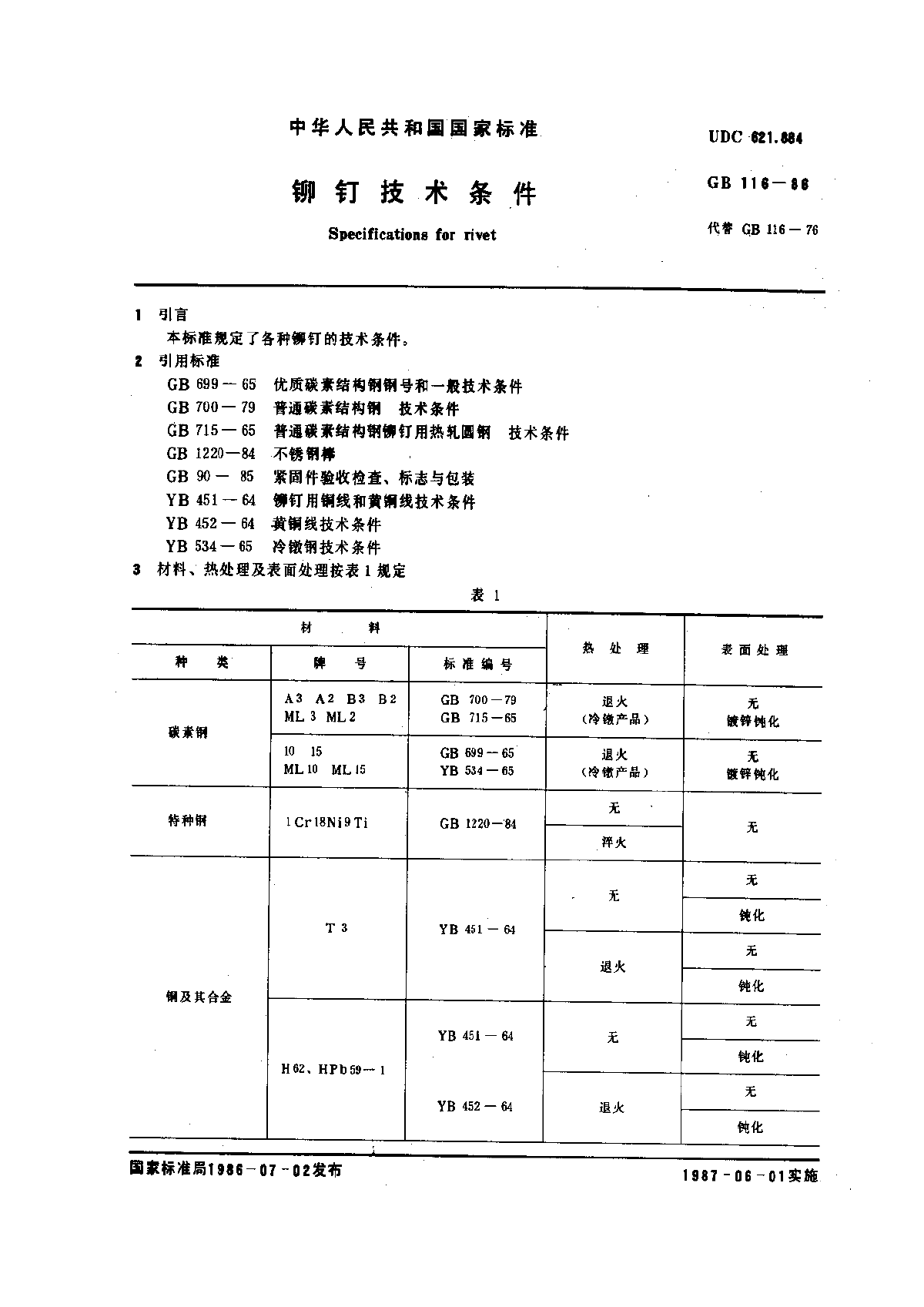 GB116-86铆钉技术条件-图一