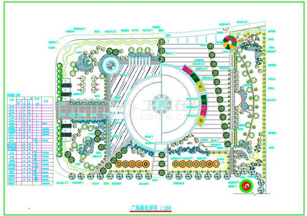 圆型中心广场绿化cad平面设计施工大图-图一