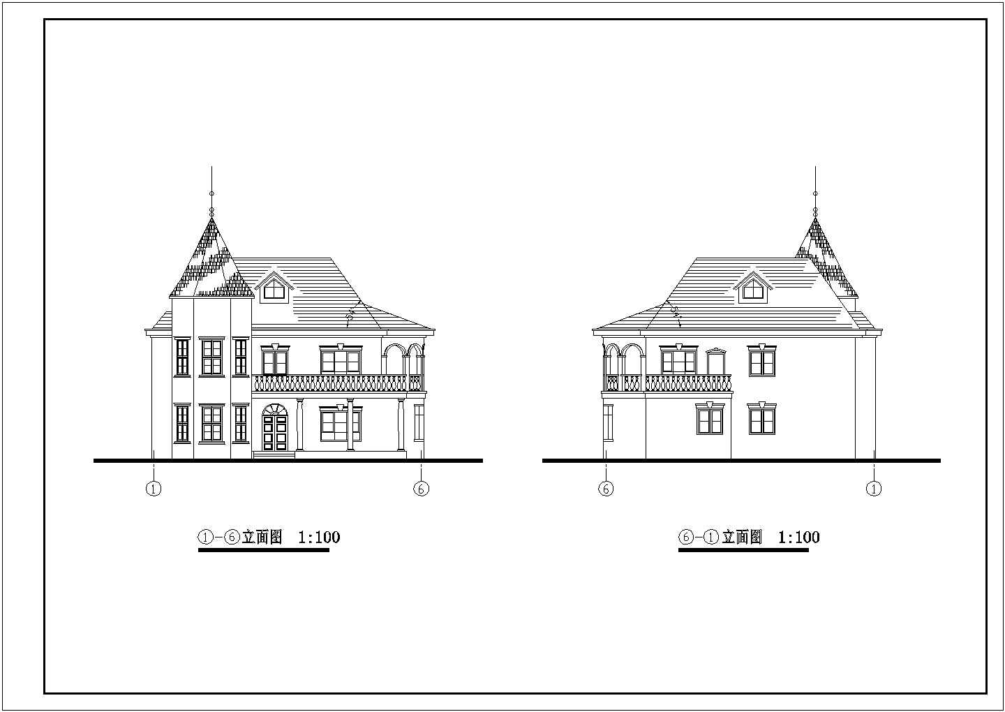带活动室尖屋顶三层别墅建筑设计图
