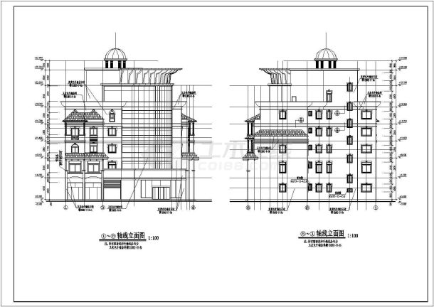 某框架结构五层小区会所建筑设计施工图-图二