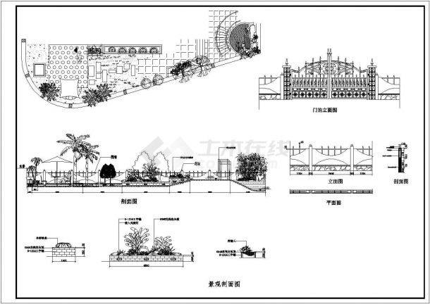 私人别墅带围墙大门景观设计cad施工图-图二