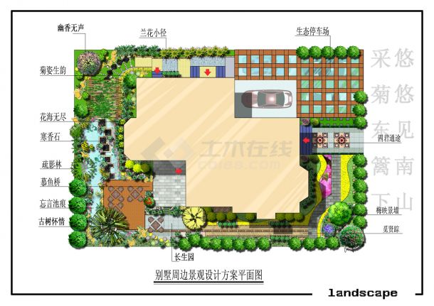 阔气的独栋别墅景观设计cad绿化图（带效果图）-图一