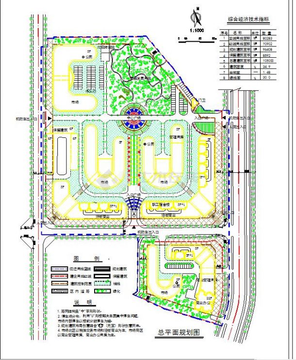 某市场整体绿化景观规划图（含经济指标）-图一