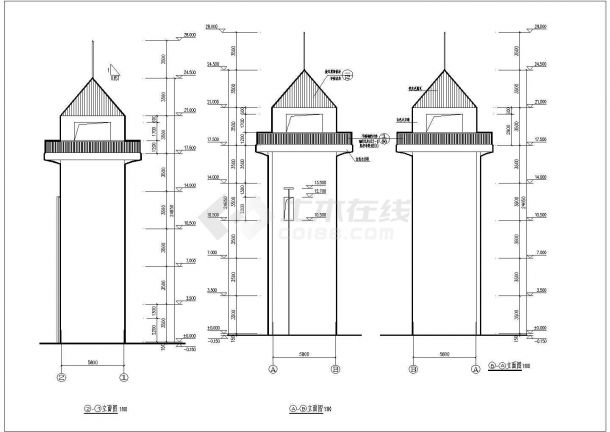 六层消防训练塔建筑CAD图-图二