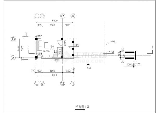 青岛市某经典现代风格门卫室建筑施工CAD布置图-图一