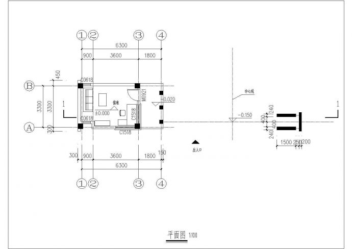 青岛市某经典现代风格门卫室建筑施工CAD布置图_图1
