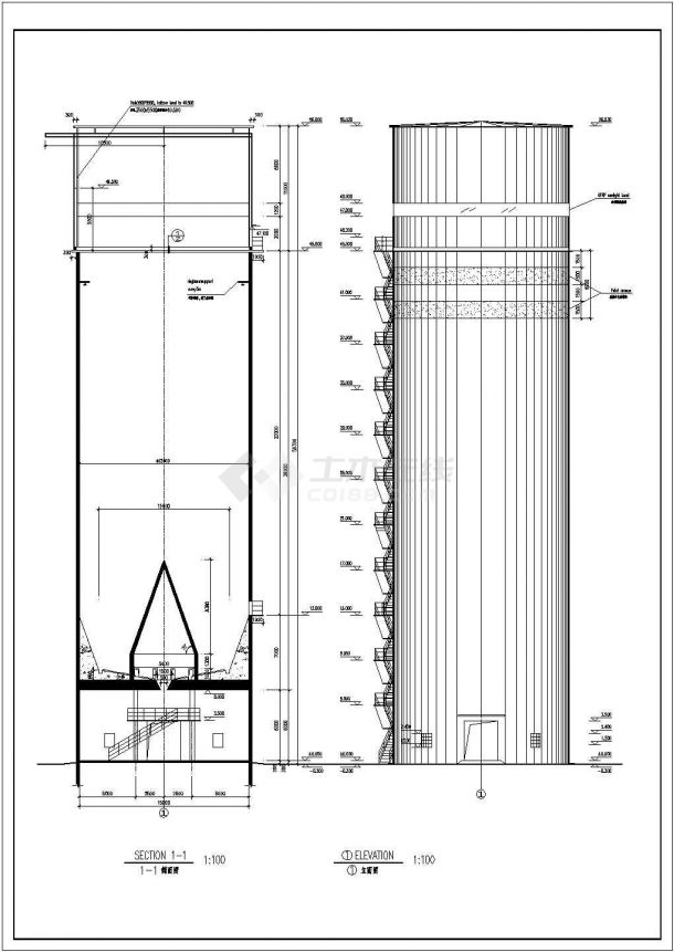 大型水泥厂粉煤灰库cad建筑设计施工图（设计细致）-图一