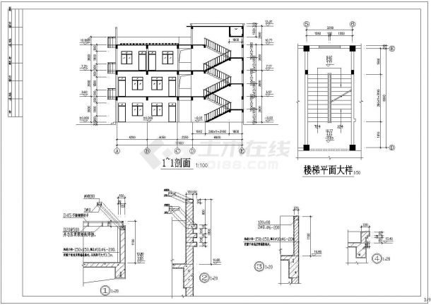 某三层教学楼框架结构建筑设计施工图-图二