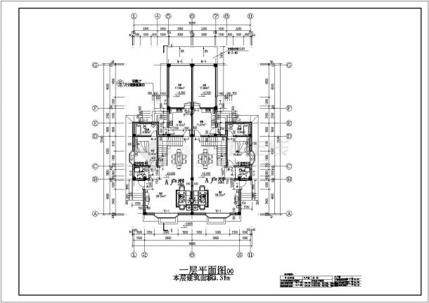 某地2层两户双联别墅设计施工图纸（含效果图）-图二