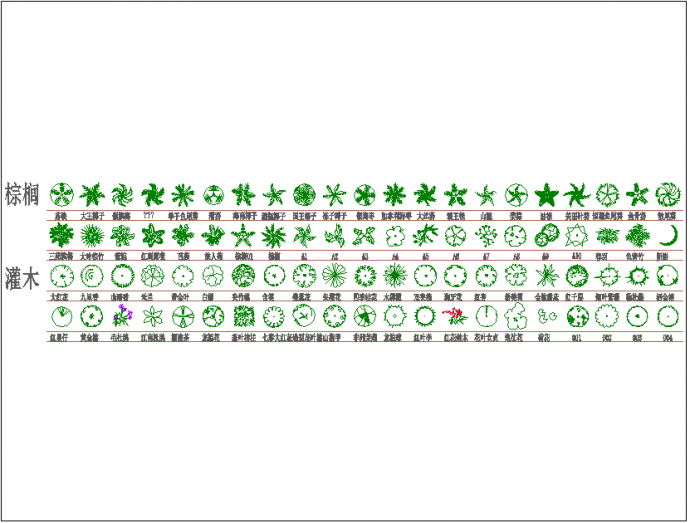 棕榈及灌木绿植图例表平面图（含树木摆放图）_图1