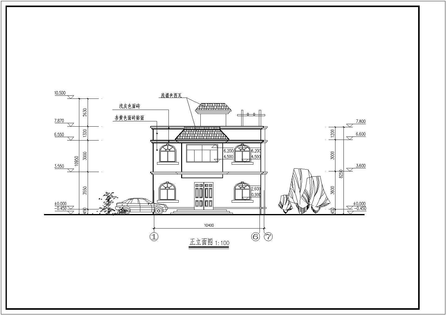 两层长10.40米 宽10.30米农村自建房建筑结构图CAD施工图
