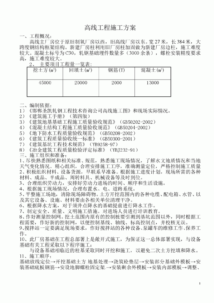 制氧厂房高线工程施工组织设计方案_图1