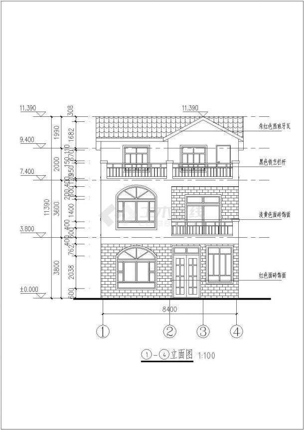三层长08.40米 宽11.00米农村自建房建筑施工图CAD平面结构图-图二