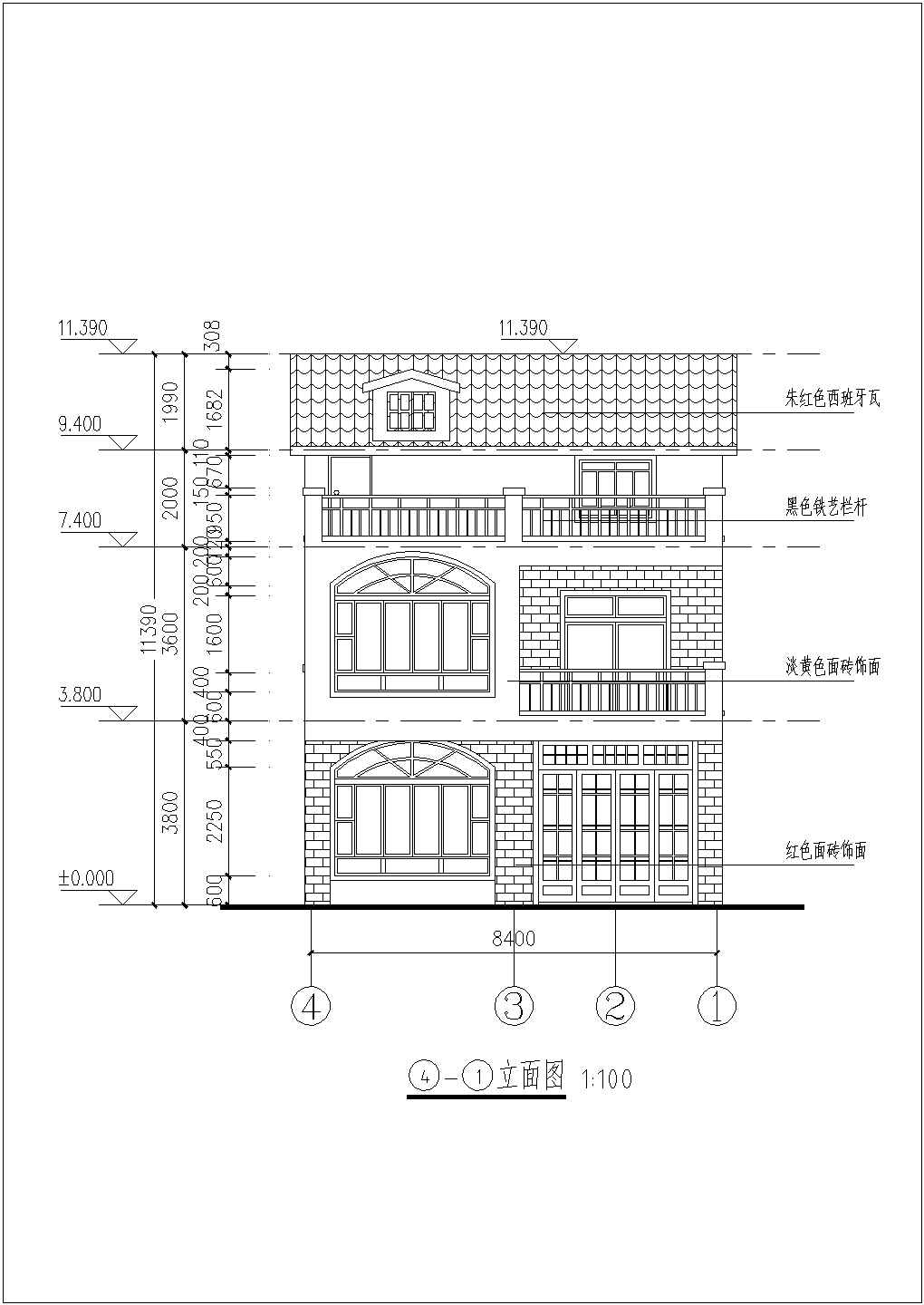 三层长08.40米 宽11.00米农村自建房建筑施工图CAD平面结构图