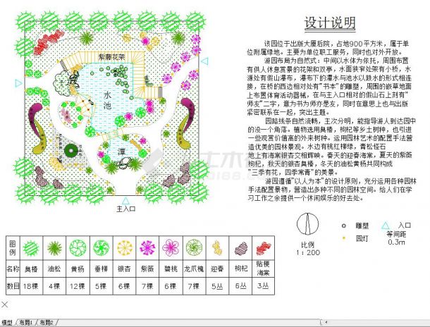 某地小庭园绿化平面图含设计说明