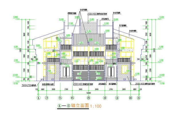 某地三层双拼别墅建筑设计图（长22.44米 宽17.04米）-图一