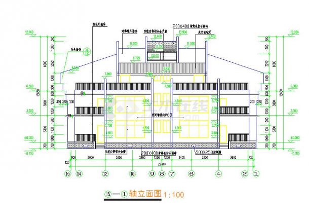 某地三层双拼别墅建筑设计图（长22.44米 宽17.04米）-图二