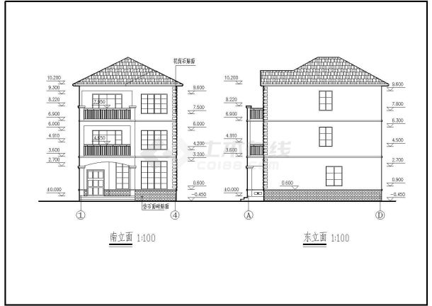 某地区三层别墅建筑施工设计图（全套）-图一