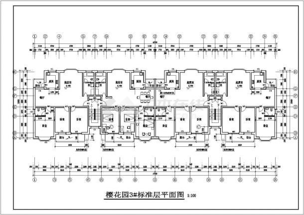 某市中档小区住宅楼建筑设计平面图-图一