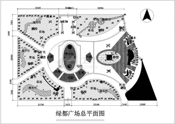 某地广场园林绿化设计施工总平面图-图一