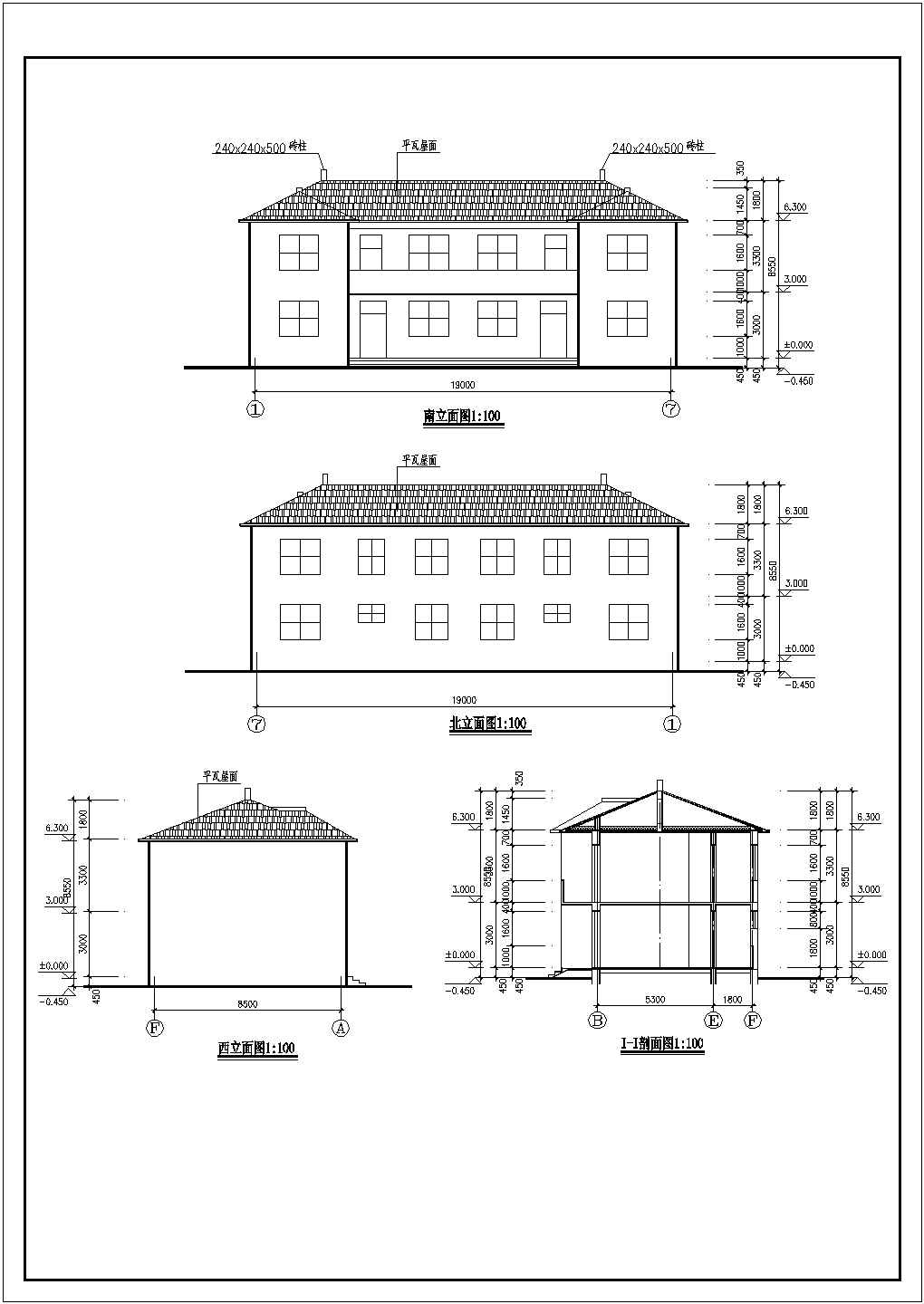地上两层带有夹层的砖混结构平瓦屋面两套联体别墅结构施工图