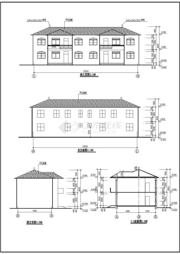 普通的两套连在一起的两层联体别墅砖混结构结构施工图-图一