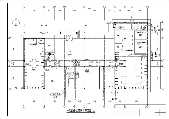 五层大型浴室给排水设计施工图（含设计说明）_图1